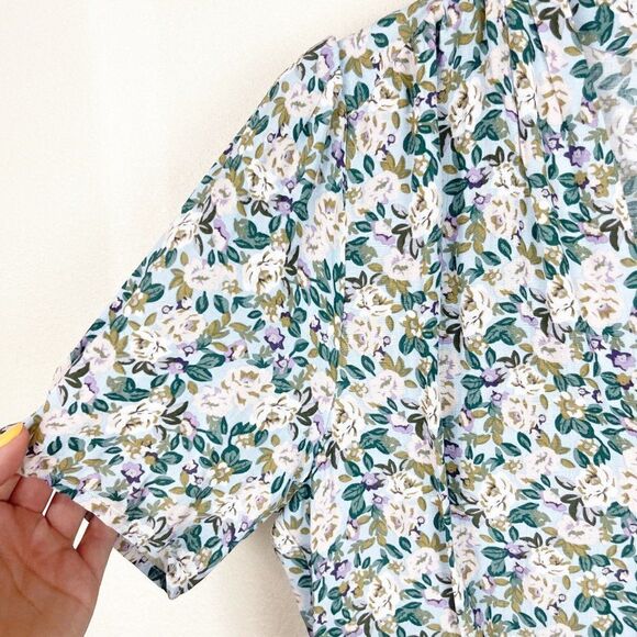 Floret Studios Multi Floral Midi 90s Teal Dress Buttons Large - Picture 6 of 9